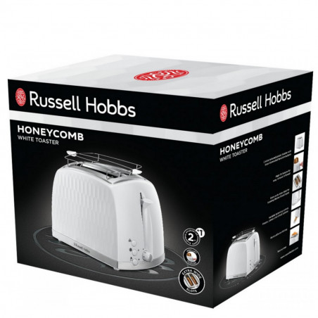 Φρυγανιέρα Russell Hobbs 26060-56, 850w, 2 Θέσεων, Λειτουργία ανύψωσης, Μεγάλες υποδοχές, Απόψυξη, Λευκό