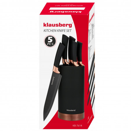 Σετ μαχαίρια με βάση Klausberg KB 7614, 6 τεμαχίων, Ανοξείδωτο ατσάλι, Μαύρο/Χάλκινο