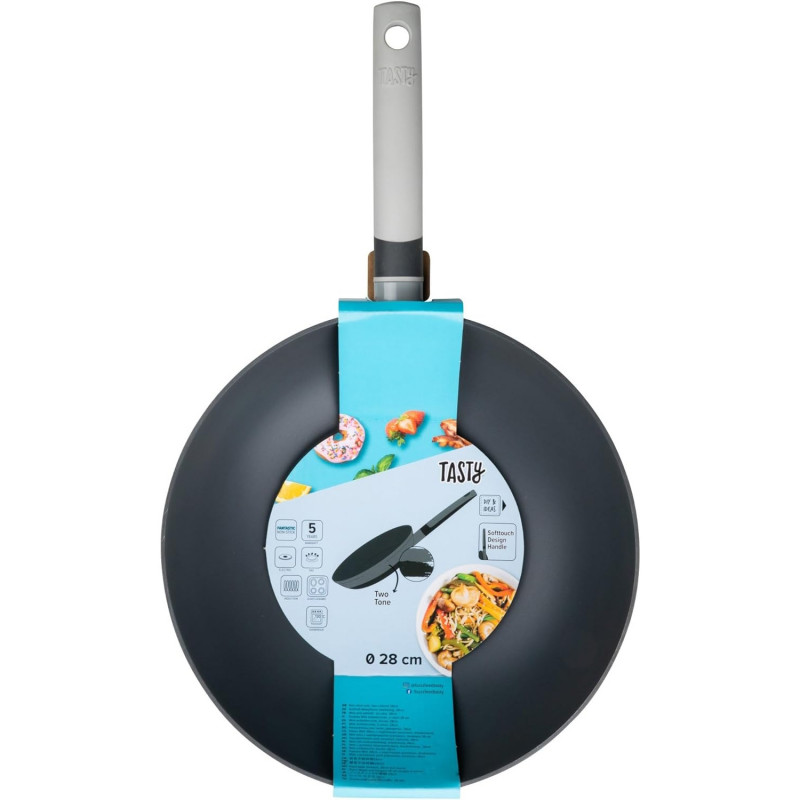 Ταψί Wok Tasty 678535, 28 cm, Μαλακή λαβή, Αλουμίνιο, Αντικολλητική επίστρωση, Γκρι