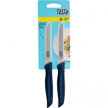 Σετ οδοντωτά μαχαίρια Tasty Ocean Blue 678267, 2 τμχ, Μαλακή λαβή, 21 cm, Ανοξείδωτο, Μπλε