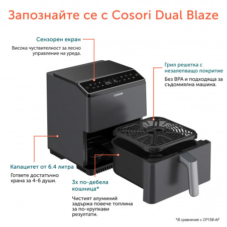 Φριτέζα ζεστού αέρα Cosori Dual Blaze™ CAF-P681S, 1700 W, 6,4 L, 12 προγράμματα, Χρονοδιακόπτης, Μαύρο