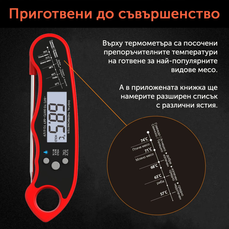 Ψηφιακό Θερμόμετρο Μαγειρικής Cosori DT126, -50°C έως 300°C, Αδιάβροχο, Κόκκινο