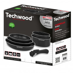 Σετ κατσαρολών Techwood TSA-6611P, 6 τεμαχίων, αποσπώμενη λαβή, αντικολλητική επίστρωση, χωρίς PFOA, επαγωγικό, μαύρο