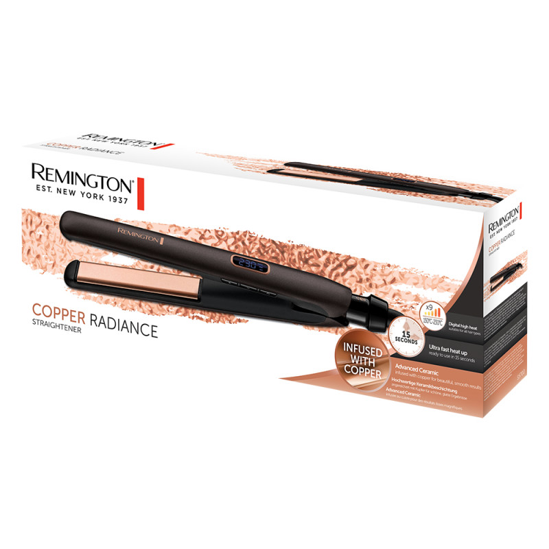 Ισιωτική μαλλιών Remington S5700 Copper Radiance , προηγμένες κεραμικές κεραμικές πλάκες, ψηφιακή οθόνη, μαύρο/χάλκινο