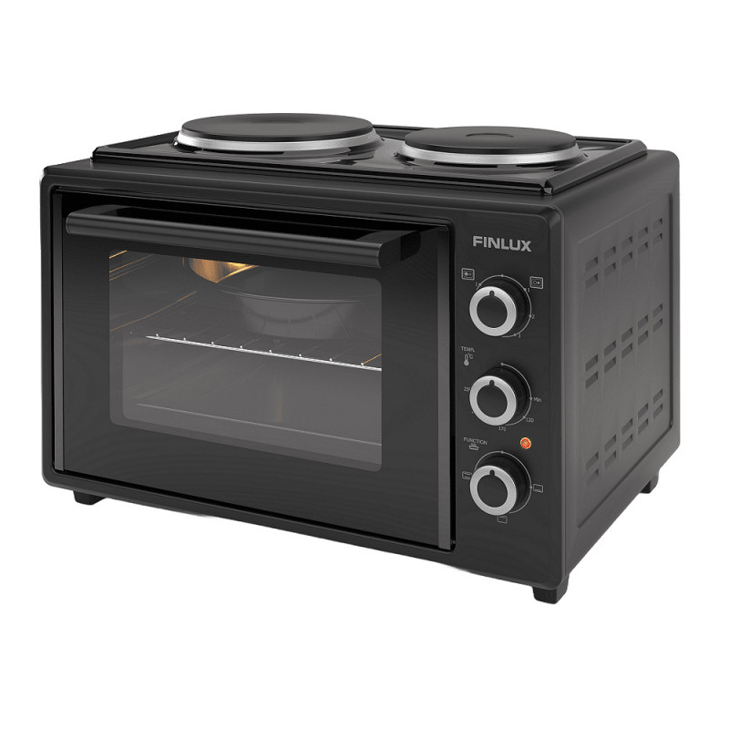 Μικρή κουζίνα Finlux FMC-3524F, 35 l, 1400 W, Δύο εστίες, 3 λειτουργίες, Σμάλτο, Μαύρο