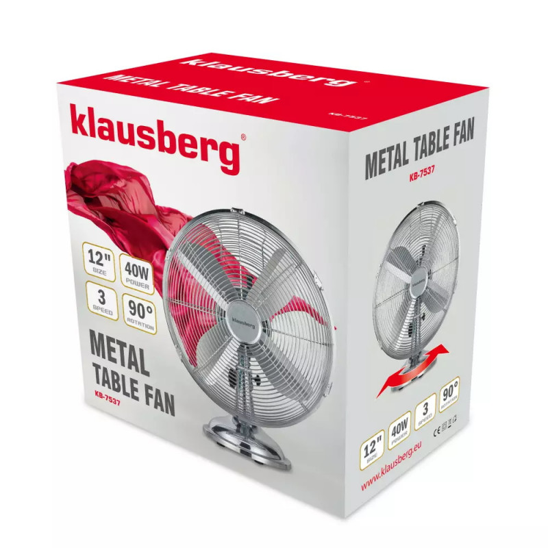 Επιτραπέζιος ανεμιστήρας Klausberg KB 7537, 35 cm, 40 W, ταλάντωση, 3 ταχύτητες, Γκρι