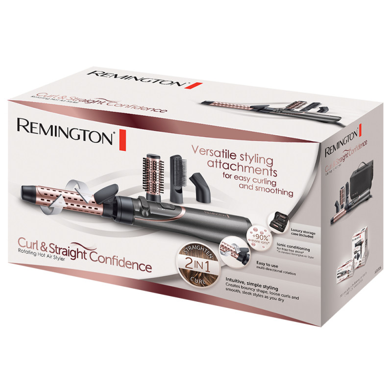 Βούρτσα στεγνώματος και styling Remington Curl and Straight Confidence AS8606, 800W, Κεραμική επίστρωση, Ionic Conditioning, Cool Shot, Μαύρο/Ροζ