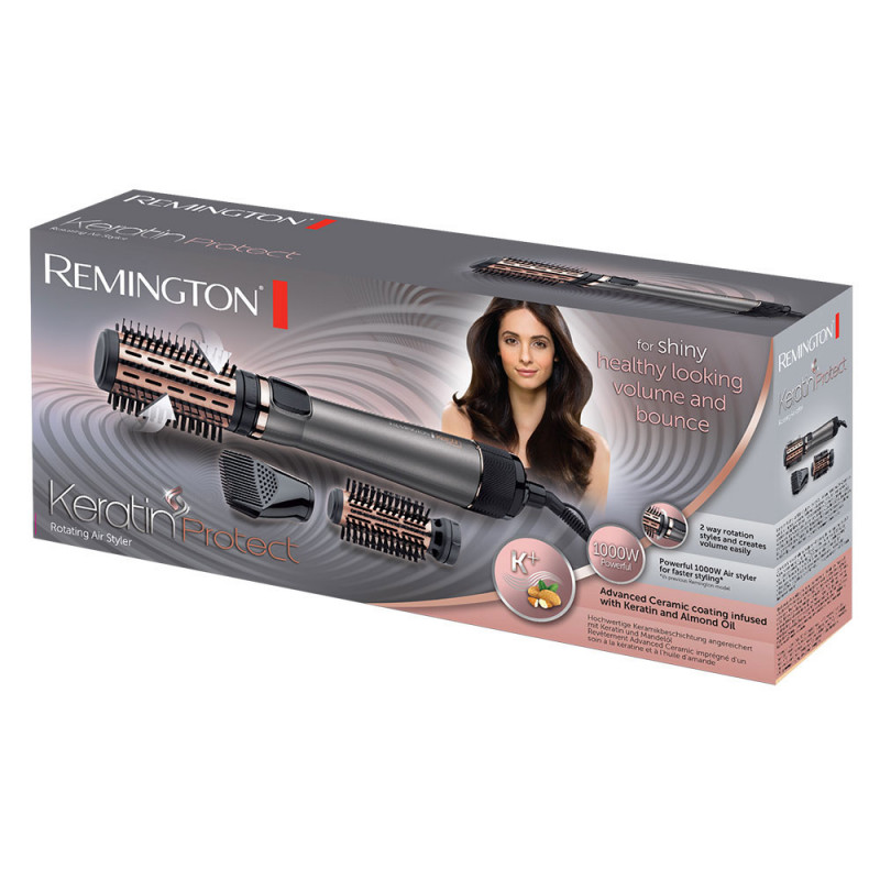 Βούρτσα για στέγνωμα και styling Remington Keratin Protect AS8810, 1000W, Κεραμική επίστρωση, Cool Shot, Μαύρο/Ροζ