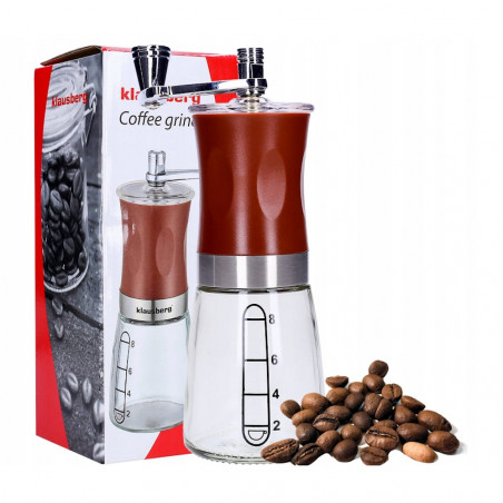Χειροκίνητος Μύλος Άλεσης Καφέ Klausberg KB 7176, 8 φλιτζάνια, Ρυθμιζόμενος βαθμός άλεσης, γυαλί, καφέ