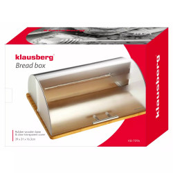 Ψωμιέρα Klausberg KB 7096, 39 cm, Μεταλική, Ξύλινη βάση, Inox-bamboo