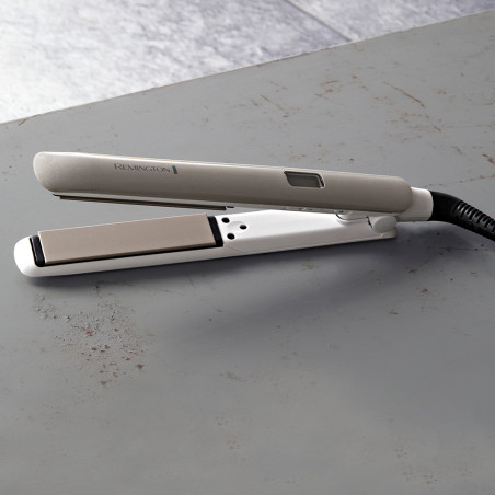 Ισιωτική μαλλιών Remington S8901 HYDRAluxe, 230C, Κεραμική πλάκα, σύστημα ιοντισμού, οθόνη LCD, Λευκό / Ασημί