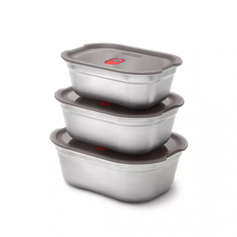 Τάπερ φαγητού Black+Blum Meal Prep FBSS-BX-L017, 1,2 l, Ορθογώνιο, Κατάλληλο για φούρνο, Χωρίς BPA, Ανοξείδωτο ατσάλι, Γκρι/Κόκκινο