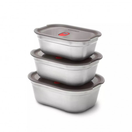 Τάπερ φαγητού Black+Blum Meal Prep FBSS-BX-M017, 900 ml, Ορθογώνιο, Χρηματοκιβώτιο φούρνου, Χωρίς BPA, Ανοξείδωτο ατσάλι, Γκρι/Κόκκινο