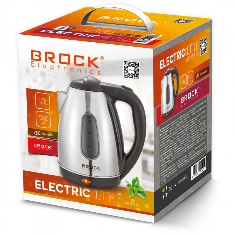 Ηλεκτρικός βραστήρας Brock WK 0601 SS, 1500W, 1.8 l, Ανοξείδωτο, Τριπλή προστασία, Inox