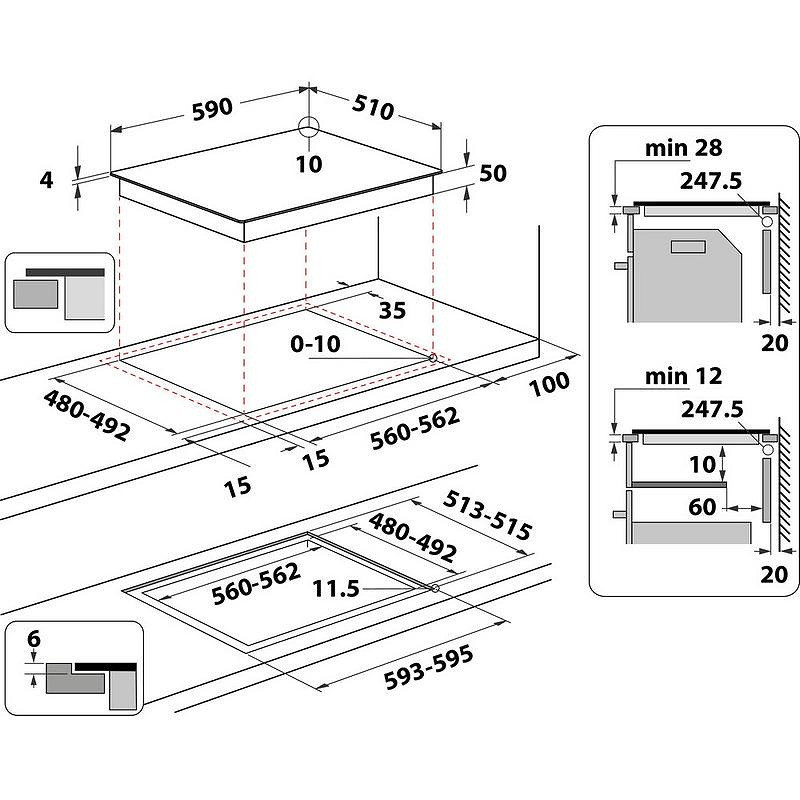 Κεραμική εντοιχισμένη εστία Whirlpool WL S7960 NE, 7200W, 4 ζώνες, 18 επίπεδα, FlexiCook, Χρονόμετρο, Επαγωγή, Μαύρο