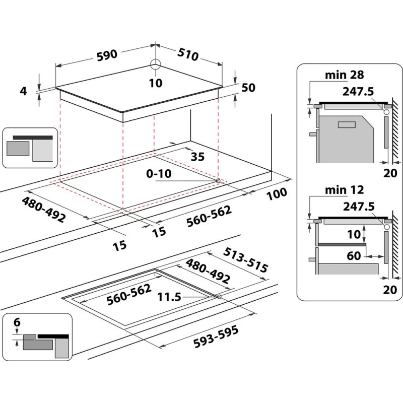 Κεραμική εντοιχισμένη εστία Whirlpool WL B4060 CPNE, 7200W, 4 ζώνες, 9 επίπεδα, 6-th Sense, FlexiCook, Induction, Μαύρο