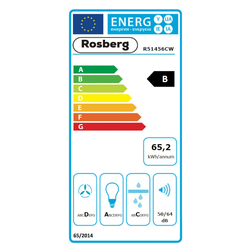 Απορροφητήρας Rosberg R51456CS, 140W, 1 μοτέρ, Διακοσμητικός, 60 cm, 650 m3/h, Φίλτρα αλουμινίου, Ασημί