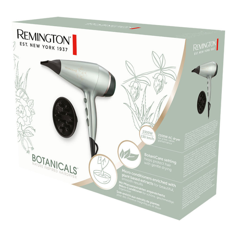 Πιστολ΄άκι Remington Botanicals AC5860, 2300 W, 2 ταχύτητες, 3 ρυθμίσεις θερμοκρασίας, Cool shot, Αξεσουάρ, Πράσινο