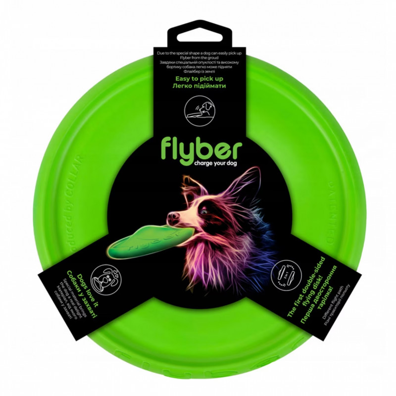 Frisbee Σκύλου Flyber 62175, 22 cm, Μοναδικό σχήμα, Αβλαβές για τα δόντια του σκυλιού, Πράσινο