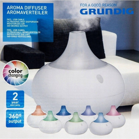 Διαχυτής αρωμάτων Grundig ED-12133, 140 ml, USB, φως LED, 8 χρώματα, λευκό