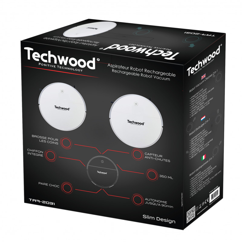 Ρομποτική ηλεκτρική σκούπα 2 σε 1 Techwood TAR-2031, 450 Pa, 350 ml, Σφουγγαρίστρα, Αυτονομία 90 λεπτά, Λευκό