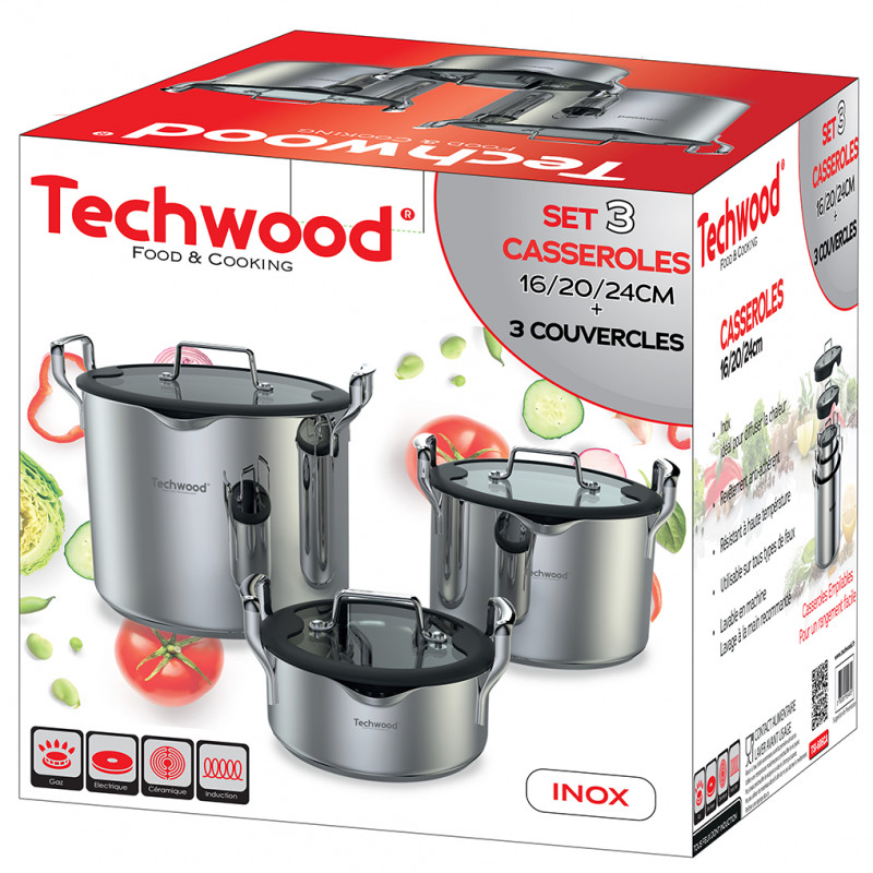 Σετ κατσαρόλας Techwood TSI-606CA, 6 τεμαχίων, αποθήκευσης, επαγωγής, Inox