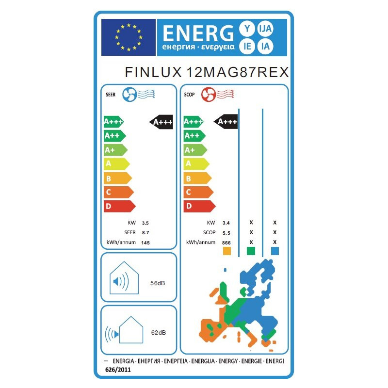 Κλιματιστικό Inverter Finlux 12MAG87REX, 12000 BTU, Wi-Fi, A+++, 4D blowing, Comfort breeze, Plasma filter, Λευκό