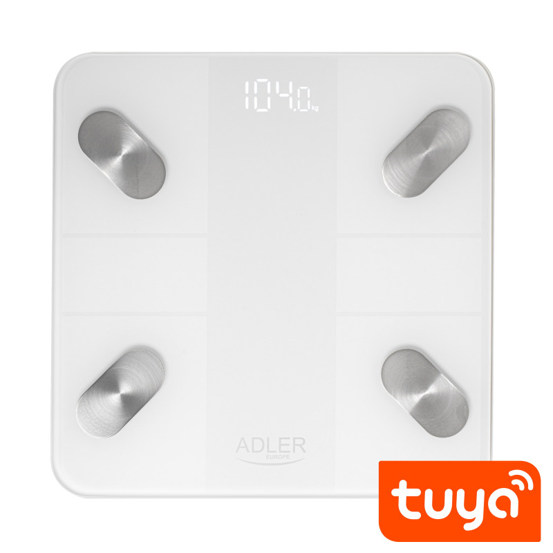 Ζυγαριά Adler AD 8186, SMART Tuya, Μέχρι 180 kg, Οθόνη LED, 3 x AAA, Λευκό