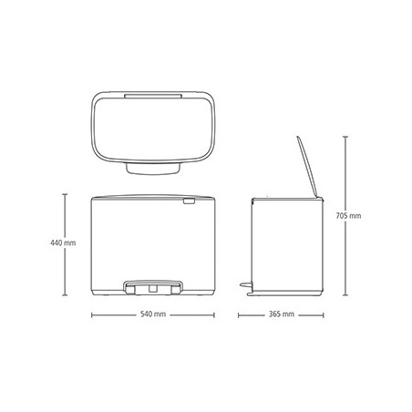 Κάδος απορριμμάτων Brabantia Bo Pedal 3x11L, Εύκολο κλείσιμο, Αντιολισθητική βάση, Μαύρο ματ