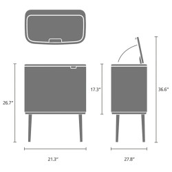 Κάδος απορριμμάτων Brabantia Bo Touch 11+23L, Εύκολο κλείσιμο, Αντιολισθητική βάση, Ανθεκτικό στα δακτυλικά αποτυπώματα, Inox/Ματ