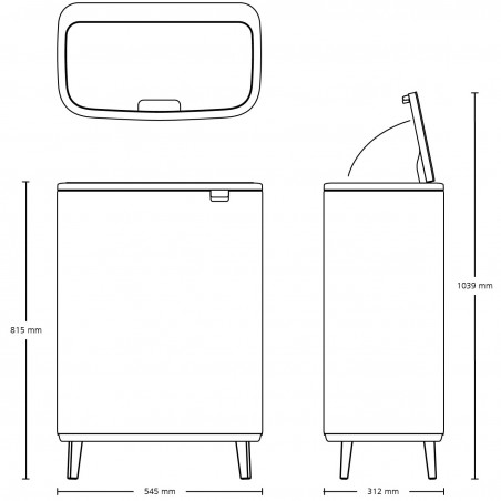 Κάδος απορριμμάτων Brabantia Bo Touch Hi 60L, Ματ Μαύρο