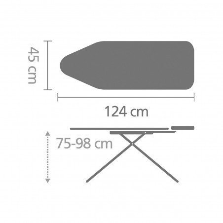 Σιδερώστρα Brabantia C 124x45cm 7 θέσεις ρύθμισης, Γεννήτρια ατμού και βάση σιδήρου, Έλεγχος ατμού, Aqua Bowl, Γκρι