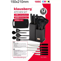 Σετ μαγειρικά σκεύη Klausberg KB 7835, 12 τεμ., Ανοξείδωτο ατσάλι, Μαύρο