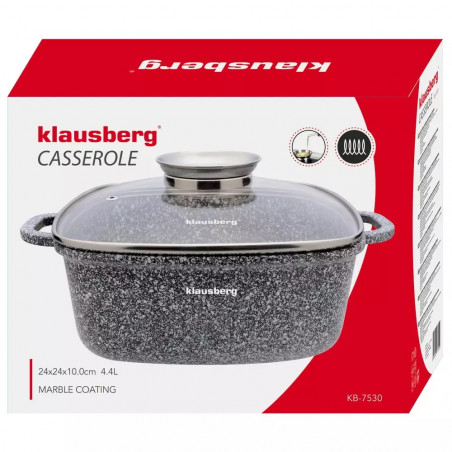 Кατσαρόλα Klausberg KB 7530, 4.4 l, Γυάλινο καπάκι, Μαρμάρινη επίστρωση, Επαγωγική, Γκρι