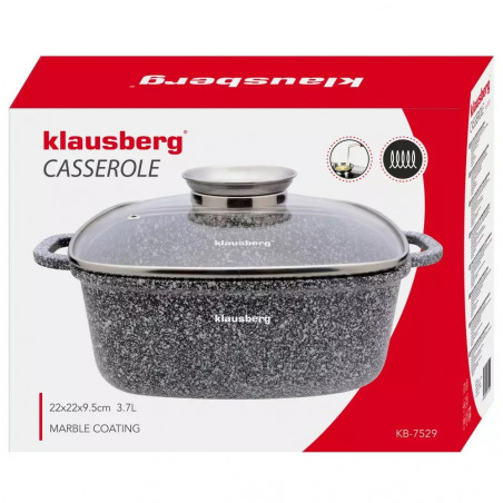 Кατσαρόλα Klausberg KB 7529, 3.7 l, Γυάλινο καπάκι, Μαρμάρινη επίστρωση, Επαγωγική, Γκρι