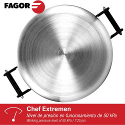 Χύτρα ταχύτητας Fagor Chef Extremen 100602653, 15 L, 30 cm, 50 kPa, 3 συστήματα ασφαλείας, Αλουμίνιο, Ασημί