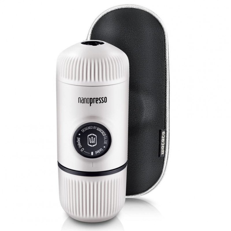 Φορητή μηχανή εσπρέσο Wacaco Nanopresso Chill White, 18bar, 80 ml, Για αλεσμένο καφέ, Δεν χρειάζεται φόρτιση ή μπαταρίες, Θήκη μεταφοράς, Λευκό