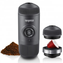 Φορητή μηχανή εσπρέσο Wacaco Nanopresso Classic, Προσαρμογέας NS για κάψουλες Nespresso, 18bar, 80 ml, Δεν χρειάζεται φόρτιση ή μπαταρίες, Μαύρο