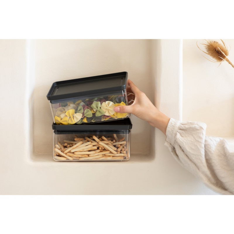 Κουτί αποθήκευσης Brabantia Tasty+ Stackable 1008873, 1,5 l, Σφραγισμένο με σιλικόνη, χωρίς BPA, Σκούρο γκρι