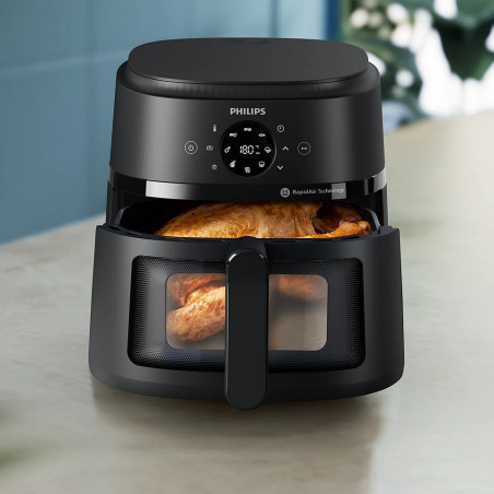 AirFryer Philips NA230/00, 1700W, 6.2L, 60-200C, 13 προγράμματα, χρονοδιακόπτης, γρήγορος αέρας, Μαύρο