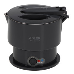 Τουριστικός ηλεκτρικός βραστήρας Adler AD 1377, 600W, 0,6 l, Αναδιπλούμενο σώμα σιλικόνης, Προστασία υπερθέρμανσης, Ένδειξη φωτός, Γκρι/Μαύρο