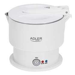 Τουριστικός ηλεκτρικός βραστήρας Adler AD 1377, 600W, 0,6 l, Αναδιπλούμενο σώμα σιλικόνης, Προστασία από υπερθέρμανση, Ένδειξη φωτός, Λευκό