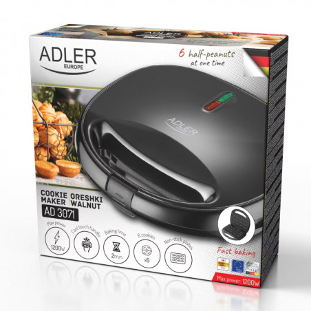 Συσκευή για Cookies σε Μορφή Καρυδιών Adler AD 3071, 1200W, Για 12 γλυκά, Αντικολλητικό πιάτο, Φωτεινή ένδειξη, Μαύρο