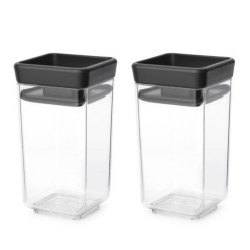 Σετ 2 τεμ. βάζα μπαχαρικών Brabantia Tasty+ Stackable 1008883, 150 ml, χωρίς BPA, Καινοτόμα καπάκια, Διαφανές/Σκούρο γκρι