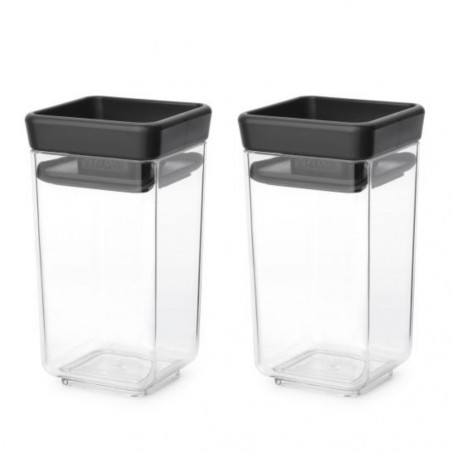 Σετ 2 τεμ. βάζα μπαχαρικών Brabantia Tasty+ Stackable 1008883, 150 ml, χωρίς BPA, Καινοτόμα καπάκια, Διαφανές/Σκούρο γκρι