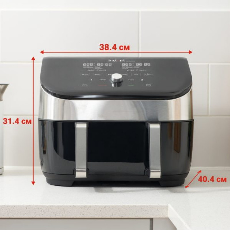 Φριτέζα Instant Pot Vortex Plus VersaZone ClearCook με ζεστό αέρα 140410001, 2 ζώνες, 1700W, 8.5L, 6 προγράμματα, SyncCook, SyncFinish, Μαύρο/γκρι