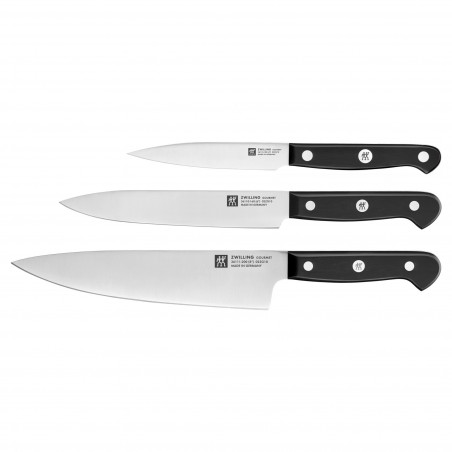 Σετ 3 μαχαιριών Zwilling Gourmet 36130003, Ανοξείδωτο ατσάλι 18/10, σφυρηλατημένες λεπίδες Sigmaforge, σκλήρυνση πάγου FRIODUR, Ασημί/Μαύρο