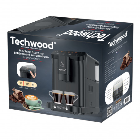 Μηχανή Espreso Techwood TCA-1315AEX, 1350W, 15 bar, 1,5 λίτρα, 4 λειτουργίες, Touch boutoni, Vgradena kafemelachka με 15 βαθμούς, Cherenen