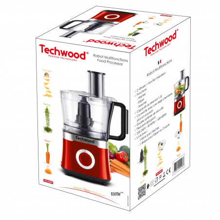 Επεξεργαστής Τροφίμων Techwood TRO-6855, 800W, 1.5L, 2 ταχύτητες, λειτουργία παλμών, αντιολισθητικά πόδια, Κόκκινο