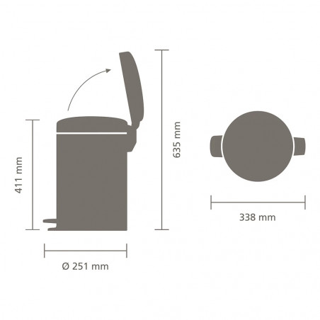 Κάδος με πεντάλ Brabantia NewIcon 649033, 12 l, Ομαλό κλείσιμο, Αντιολισθητική βάση, Μεταλλικός εσωτερικός κάδος, Inox